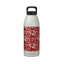 Fun Bike Route Fixie Bicycle Cyclist Pattern Red Water Bottles