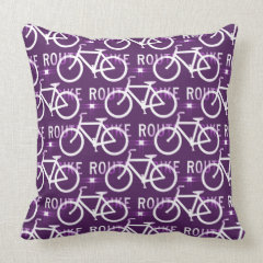 Fun Bike Route Fixie Bike Cyclist Pattern Purple Throw Pillows