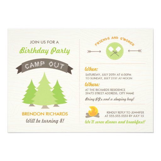 Fun Birthday Camp Out Invitation (front side)