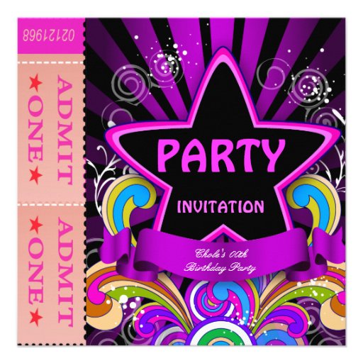 Fun Birthday Party Girls Hot Pink Tickets 2 Custom Invitations