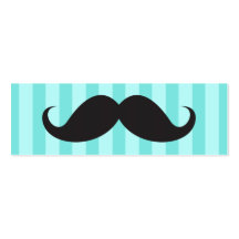 Fun black mustache on aqua stripes business card