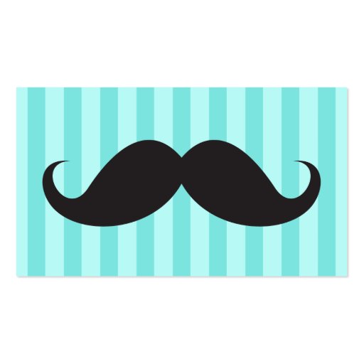 Fun black mustache on aqua stripes business card