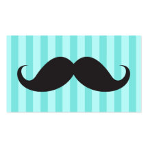Fun black mustache on aqua stripes business card