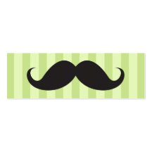 Fun black mustache on green stripes business card
