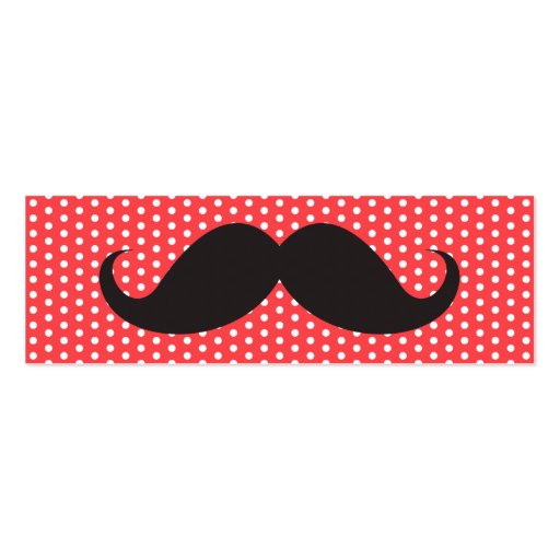 Fun black mustache on pale red polka dot pattern business card (front side)