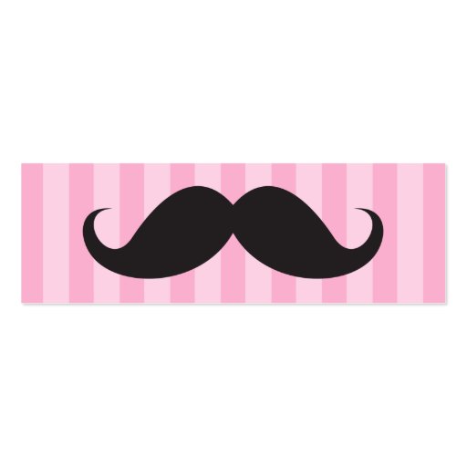 Fun black mustache on pink stripes business card (front side)