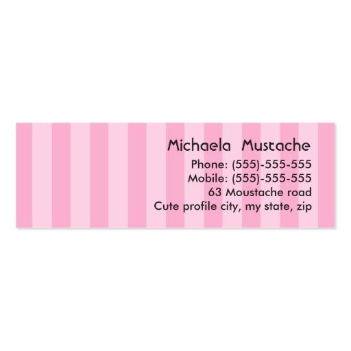 Fun black mustache on pink stripes business card (back side)