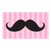 Fun black mustache on pink stripes business card