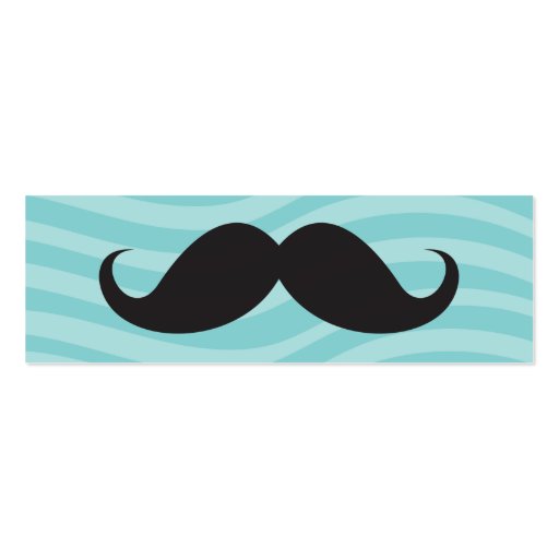 Fun black mustache on teal aqua whimsical stripes business card template (front side)