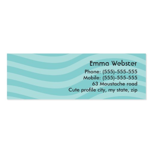 Fun black mustache on teal aqua whimsical stripes business card template (back side)