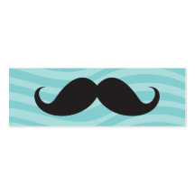 Fun black mustache on teal aqua whimsical stripes business card template