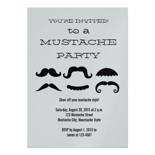 Fun Black Mustache Party Invitation