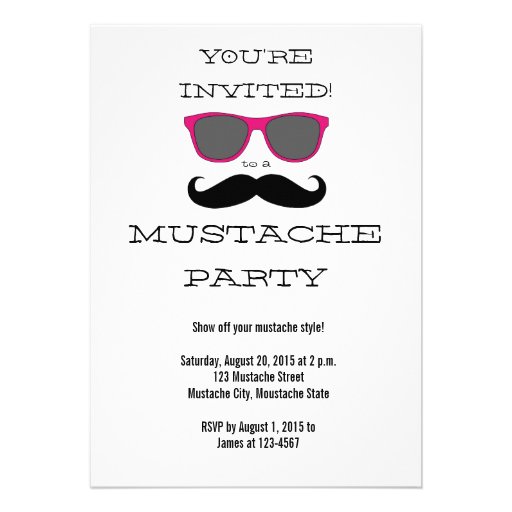 Fun Black Mustache PinkSunglasses Party Invitation