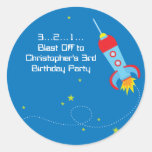 Fun blast off spaceship boy birthday party sticker stickers