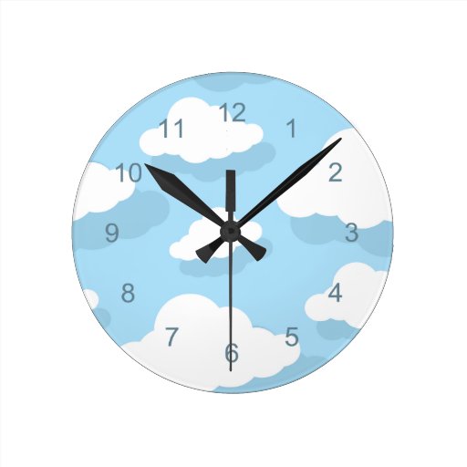 Fun blue and white clouds with numbers clock