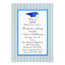 Fun Blue And White Stripe Graduation Party invitations