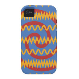 Fun Blue Orange Swirls and Chevron Zigzags Pattern Vibe iPhone 4 Case