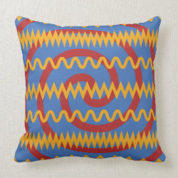 Fun Blue Orange Swirls and Chevron Zigzags Pattern Pillow