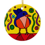 Fun Bluebird Folk Art Design Christmas Tree Ornament