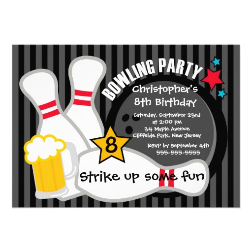 Fun Bowling Boys Birthday Party Invitations Zazzle