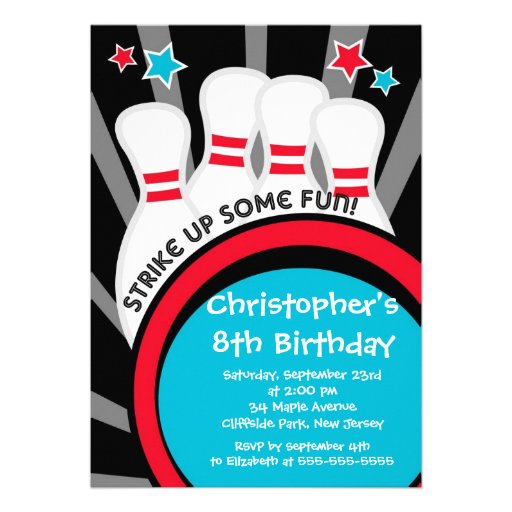 Fun Bowling Boys Birthday Party Invitations