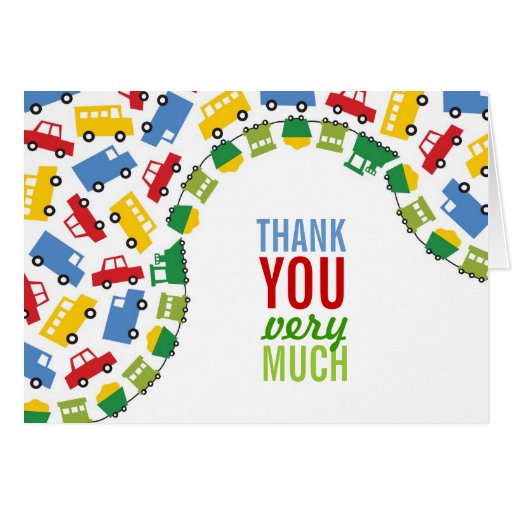 Fun Boy Toys Cars Trains Bus Trucks Thank You Card | Zazzle