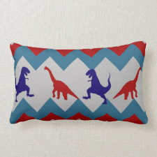 Fun Boys Dinosaurs Red Blue Chevron Pattern Throw Pillows