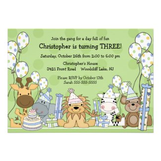 Fun Boys Safari Animals Birthday Custom Announcements