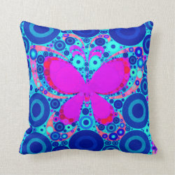 Fun Butterfly Concentric Circle Mosaic Blue Pillow