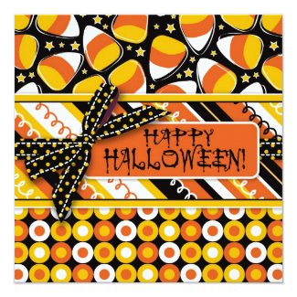 Fun Candy Corn Halloween colors 5.25x5.25 Square Paper Invitation Card