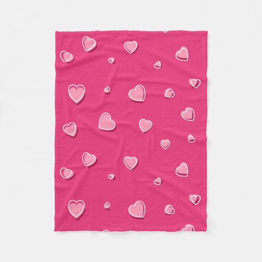 Fun Cartoon Hearts on Pink Fleece Blanket Zazzle