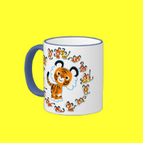 Tasse (bleue) de mandala de tigres de bande dessin tasses