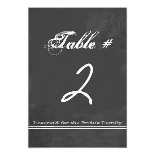 Fun Chalkboard Look Wedding Table Number Card (front side)