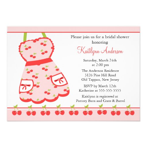 Fun Cherry Retro Kitchen Bridal Shower Invitation 5 X 7 Invitation