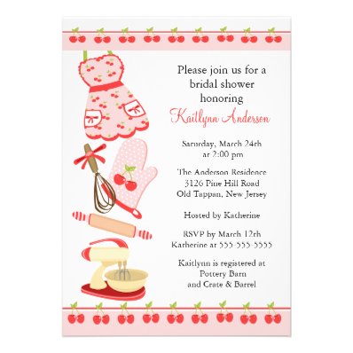 Fun Cherry Retro Kitchen Bridal Shower Invitation