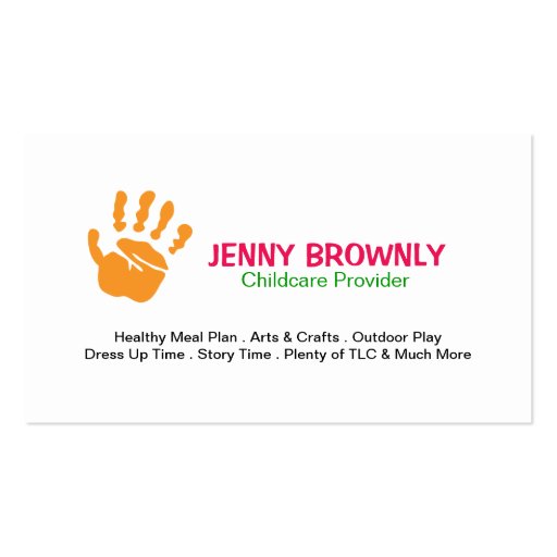 Fun Childcare Business Cards (back side)