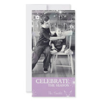 Fun Christmas Photo Card Pink Snowflakes Dots