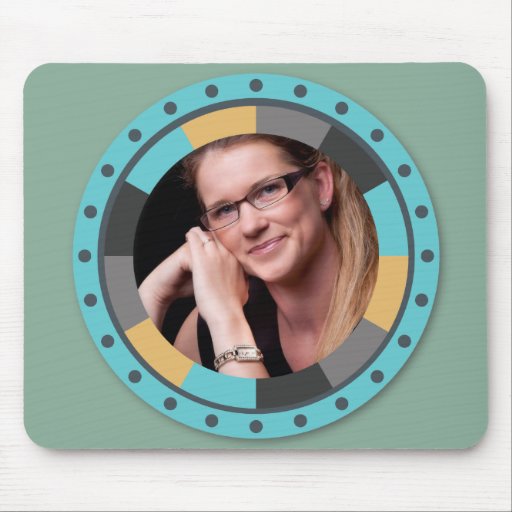Fun Circle frame - Masculine Mustard on blue green Mouse Pad
