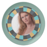 Fun Circle frame - Masculine Mustard on bue green Party Plates
