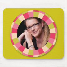 Fun Circle frame - pink leaf on lime Mouse Pads