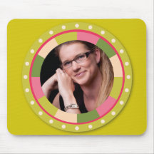 Fun Circle frame - pink leaf on lime Mouse Pads