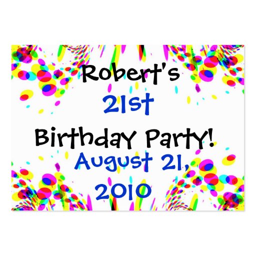 Fun Colorful 21st Party! Card Business Cards (front side)