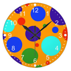 Fun Colorful Big Polka Dots Blue Orange Green Wall Clock