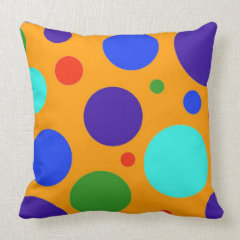 Fun Colorful Big Polka Dots Blue Orange Green Throw Pillows