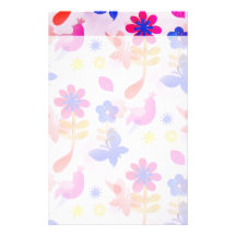 Fun Colorful Flowers Butterflies Birds Spring Stationery