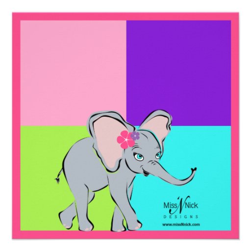 Fun Colorful Little Girl Elephant Photo Invitation