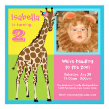 Fun Colorful Little Girl Giraffe Photo Invitation