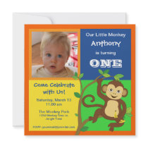 Fun Colorful Little Monkey Photo Invitation