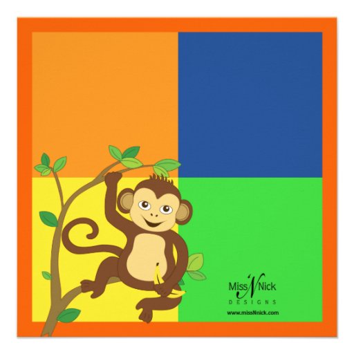 Fun Colorful Little Monkey Photo Invitation