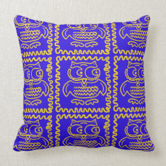 Fun Colorful Owls Blue Yellow ZigZag Pattern Throw Pillows